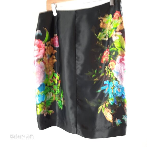 Size 10 Elegant Black Floral Summer Midi Evening Party Office Midi Skirt - Picture 1 of 9